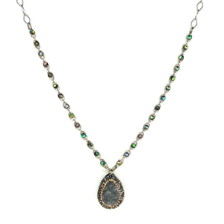 Gray Druzy & Crystal Pave Necklace