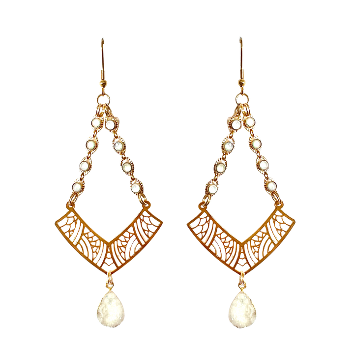 White Druzy Gold Geometric Dangle Earrings