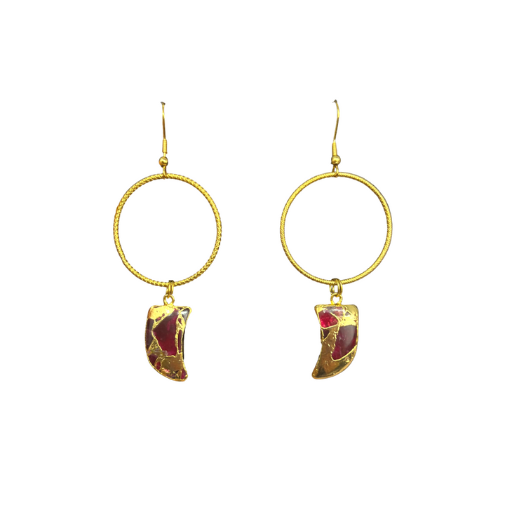 Red Jade Shark Tooth Shape Earrings