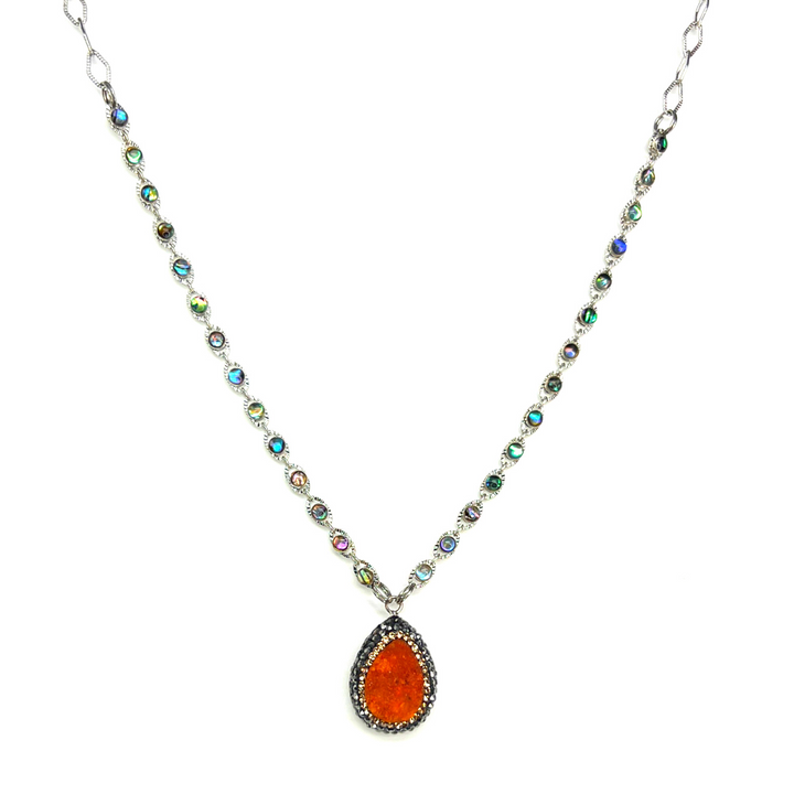 Orange Druzy & Crystal Pave Necklace