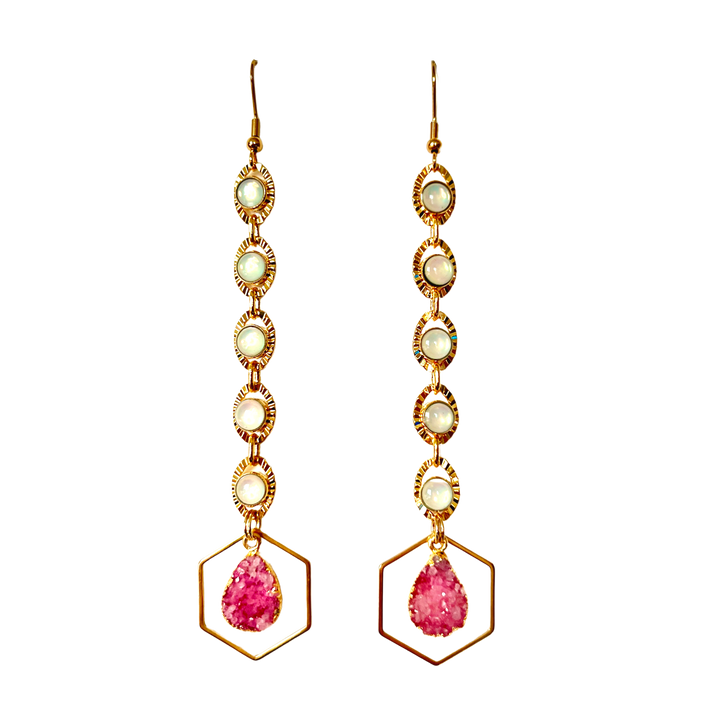 Hexagon Shell Druzy Gold Earrings