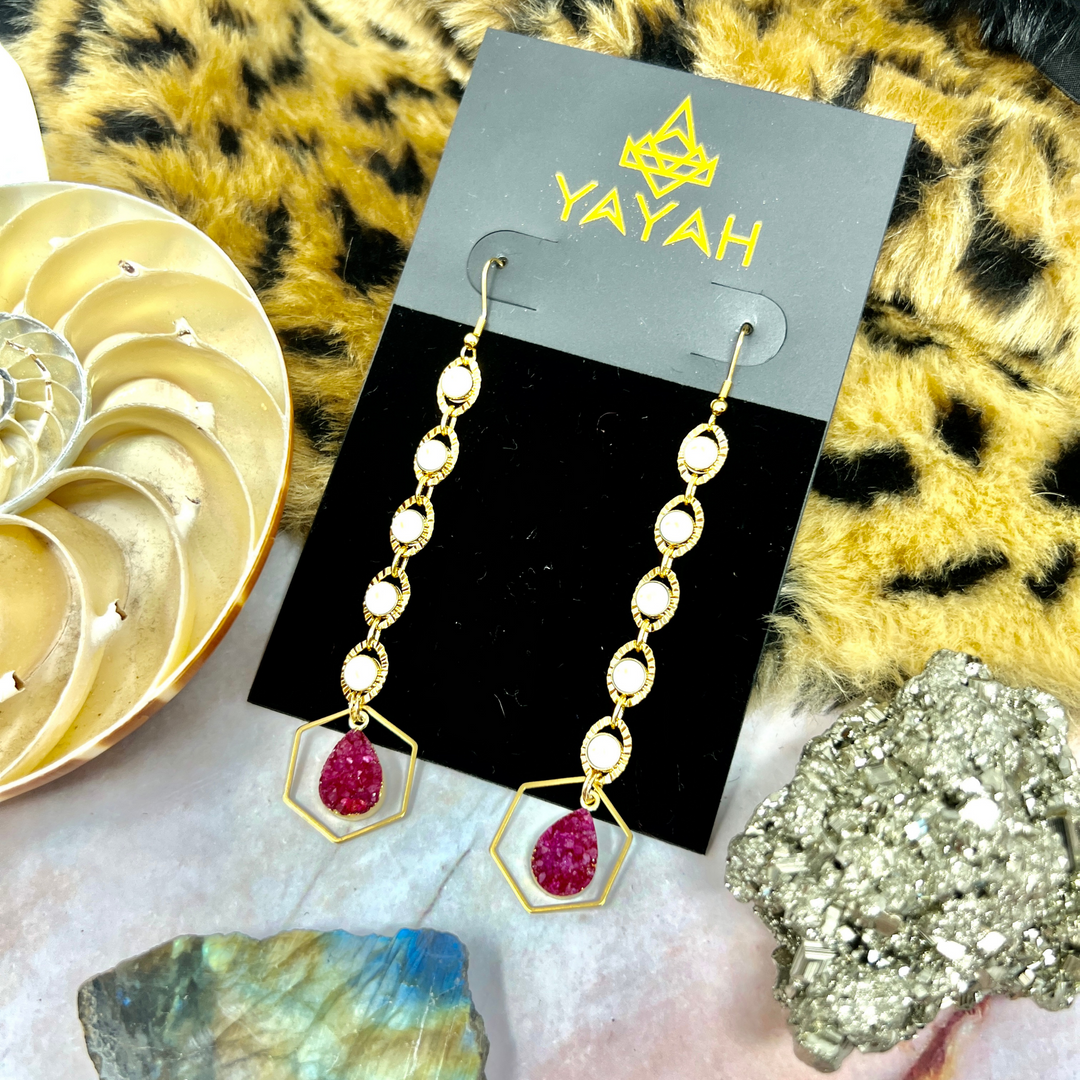 Hexagon Shell Druzy Gold Earrings