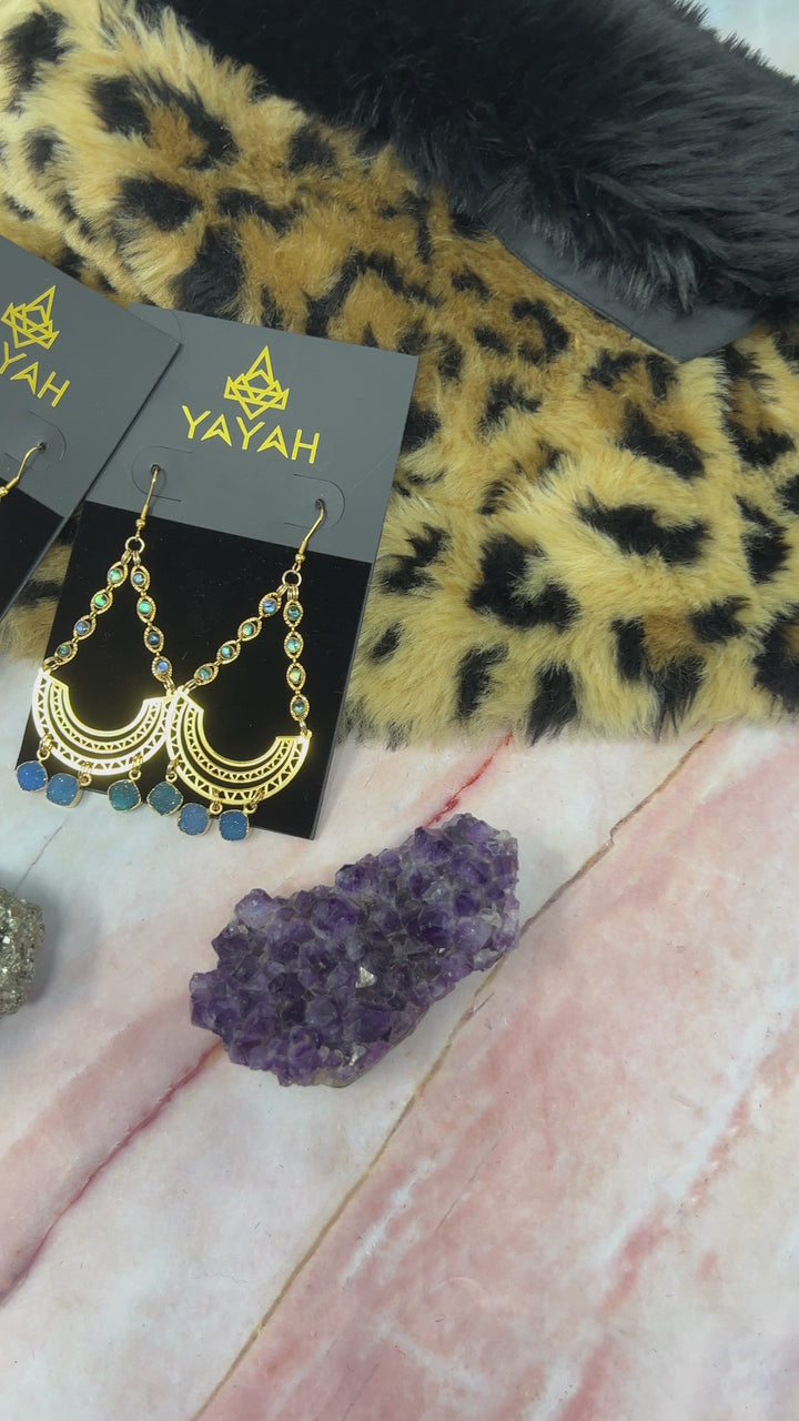 Pink Trifecta Druzy Quartz Geometric Gemstone Earrings
