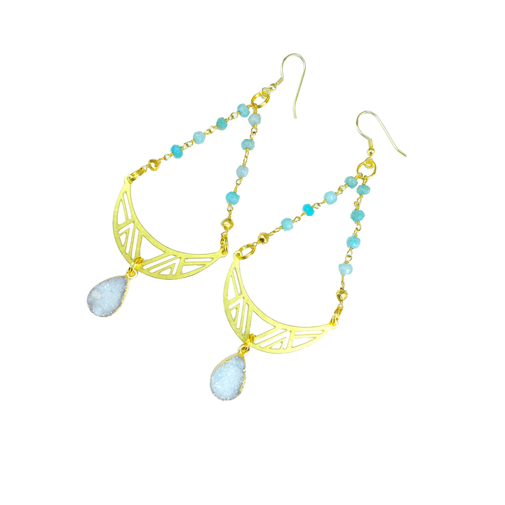 Moon Phase Filigree Beaded Earrings - yayahdesigns