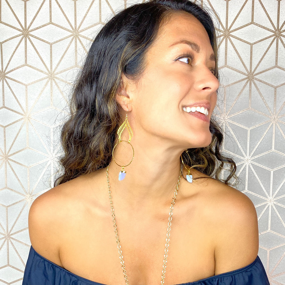 Blue Lace Agate Albali Hoop Earrings