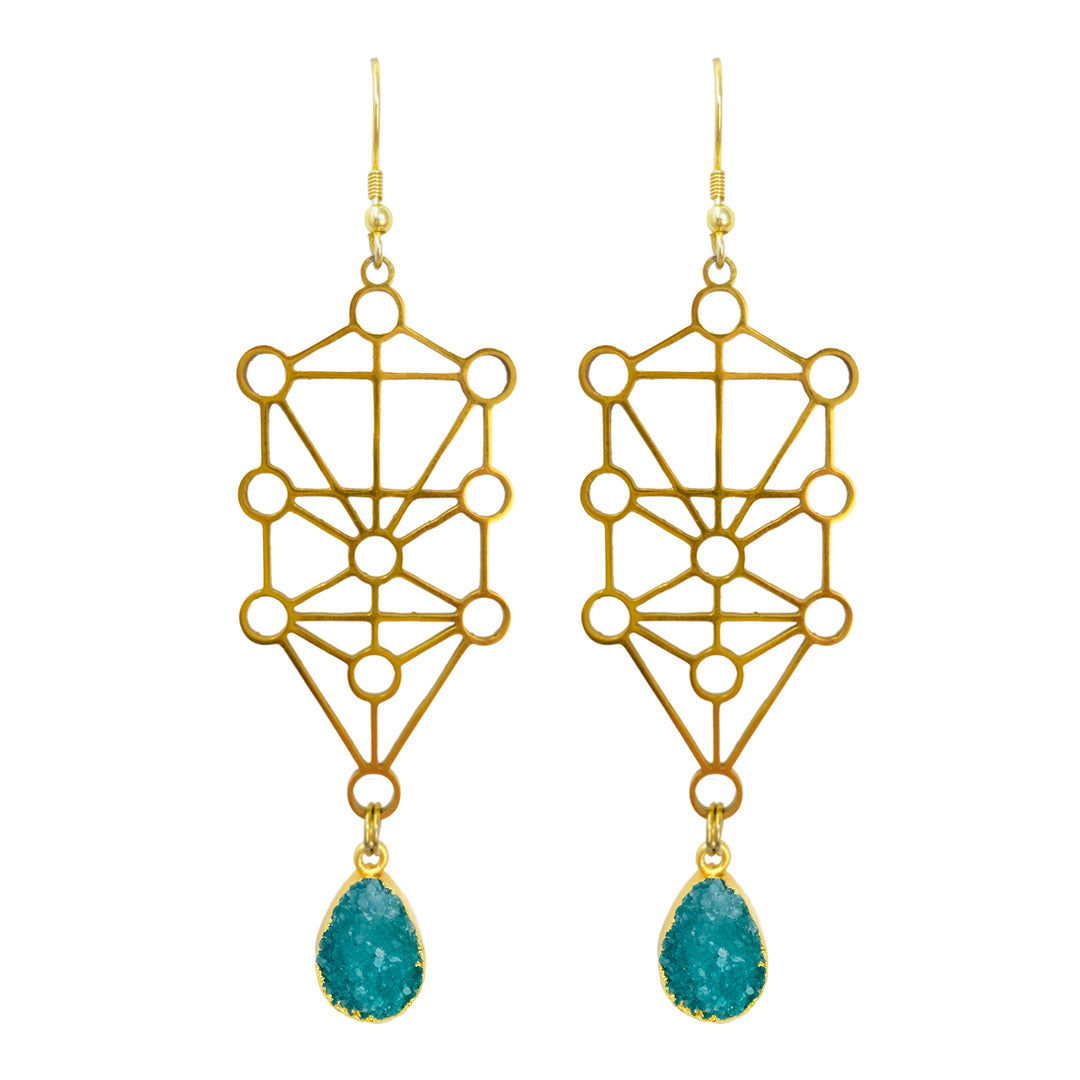 Jungle Green Gold Sefirot Earrings - yayahdesigns