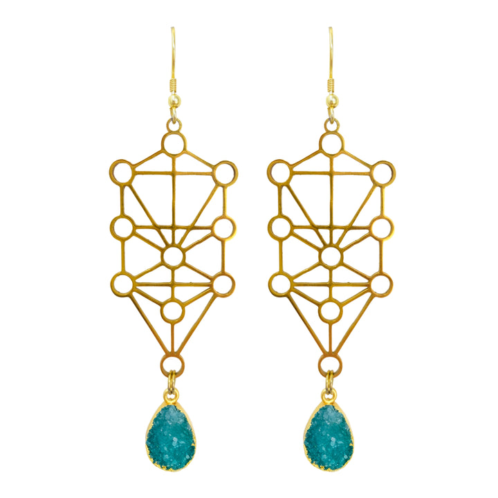 Jungle Green Gold Sefirot Earrings - yayahdesigns