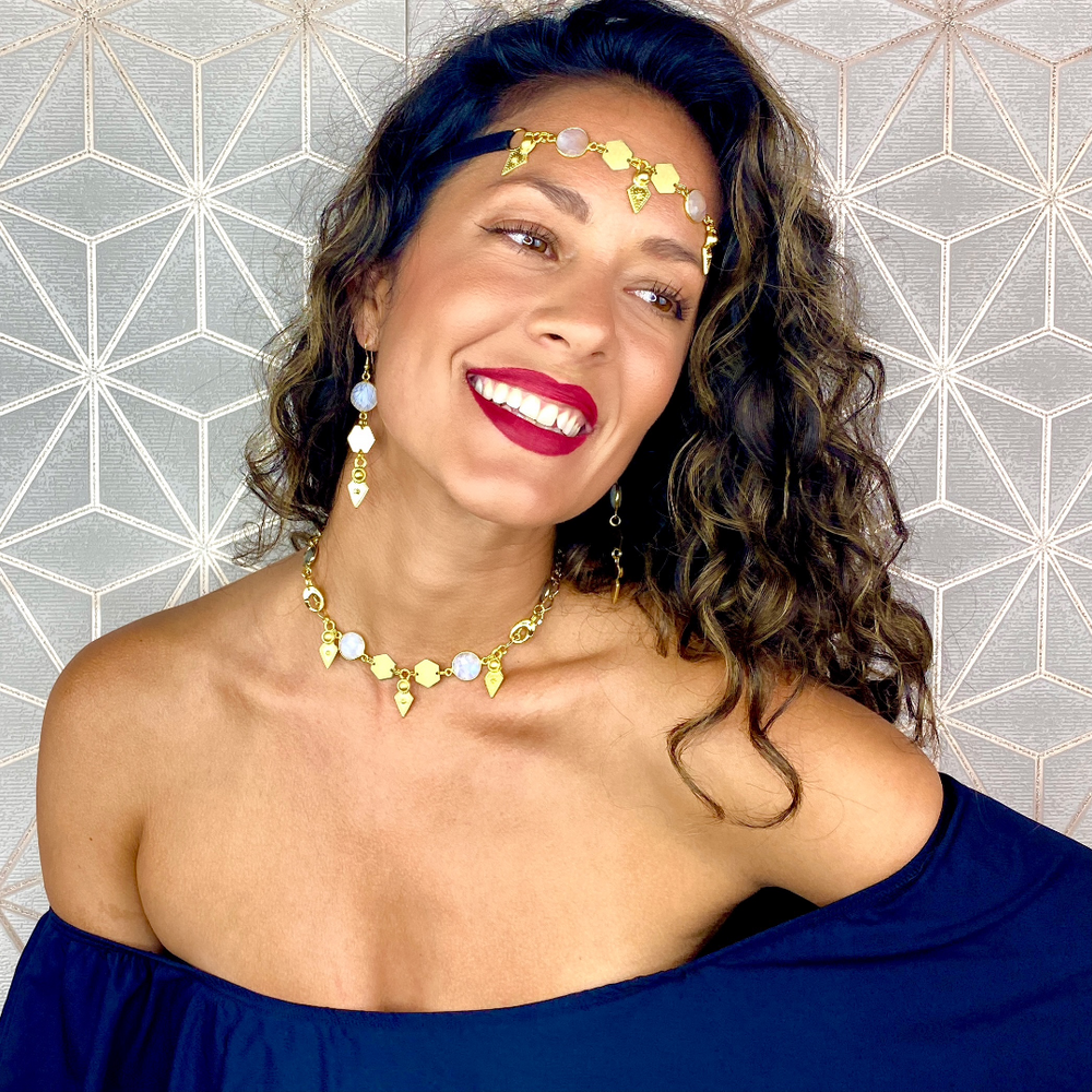 adjustable brass gemstone necklace