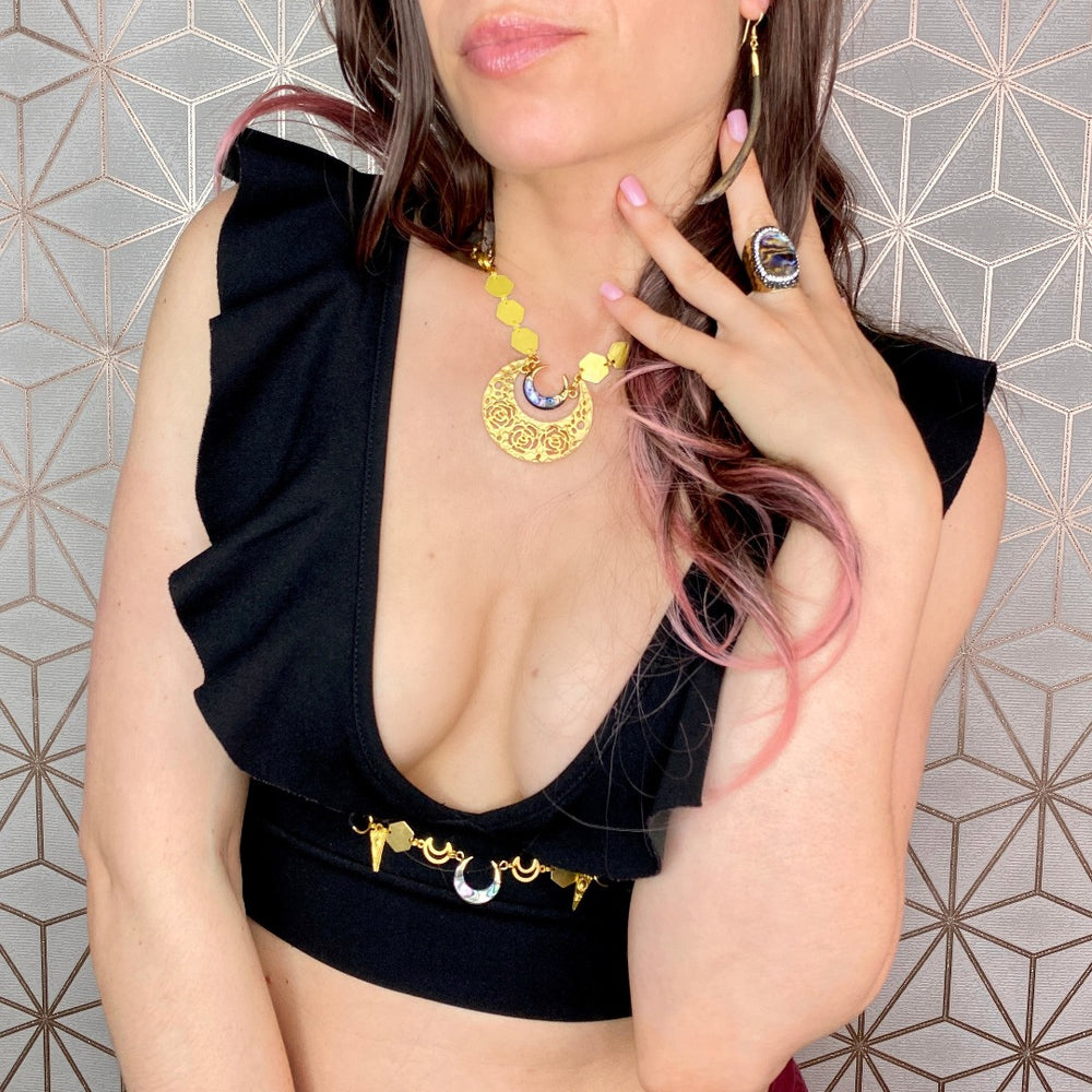 gold adjustable moon necklace