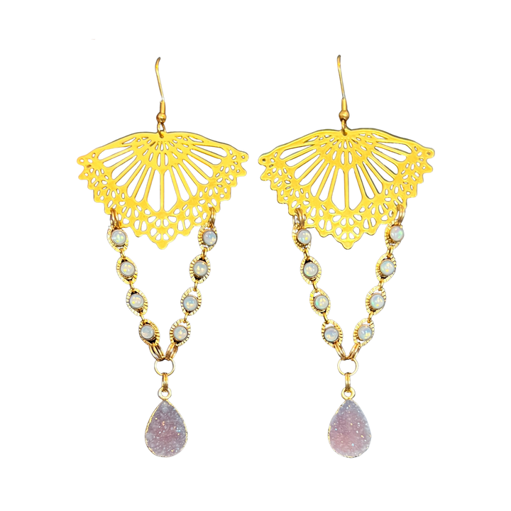Lavender Gold Lace Earrings