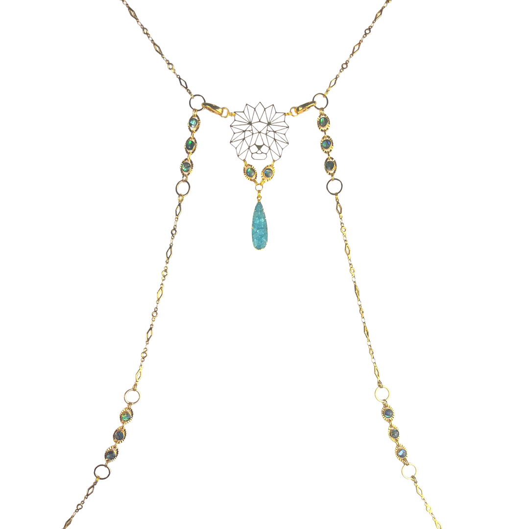 Ocean Druzy & Abalone Lion Body Chain