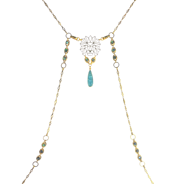Ocean Druzy & Abalone Lion Body Chain