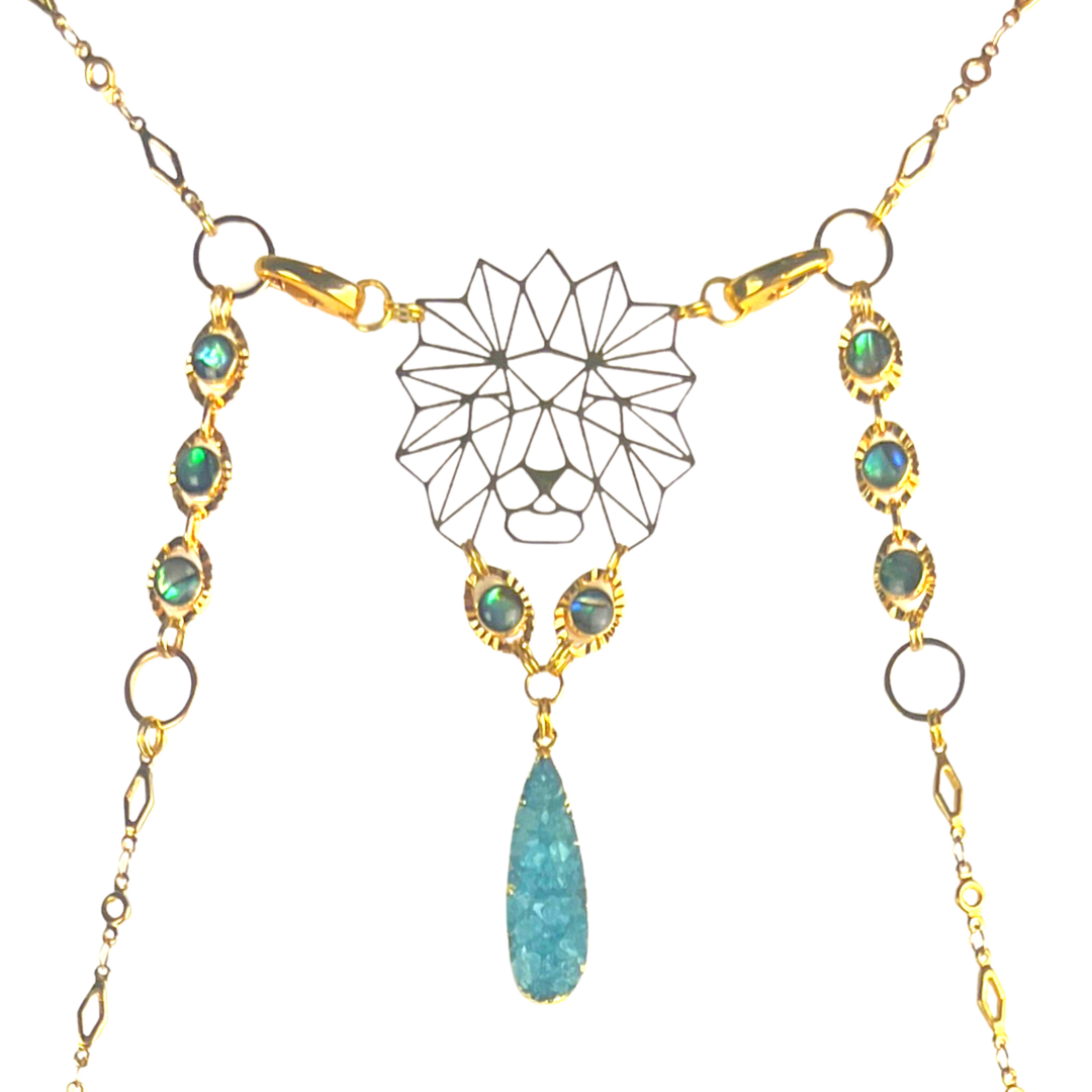 Ocean Druzy & Abalone Lion Body Chain