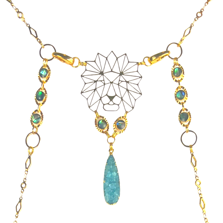 Ocean Druzy & Abalone Lion Body Chain