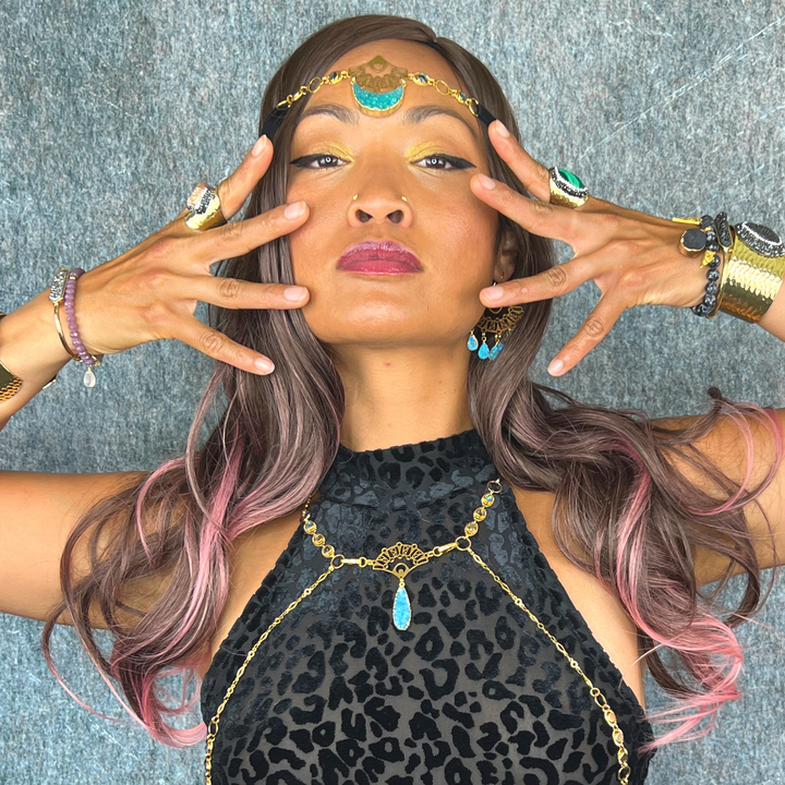 Teal Druzy & Abalone Body Chain
