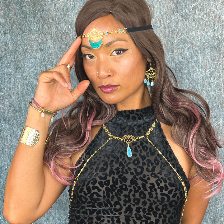 Teal Druzy & Abalone Body Chain