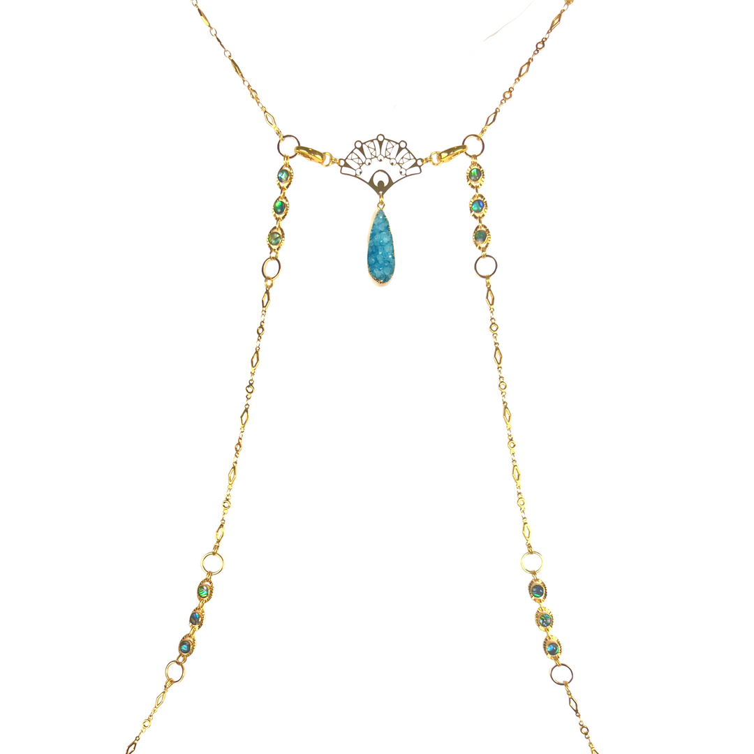 Teal Druzy & Abalone Body Chain