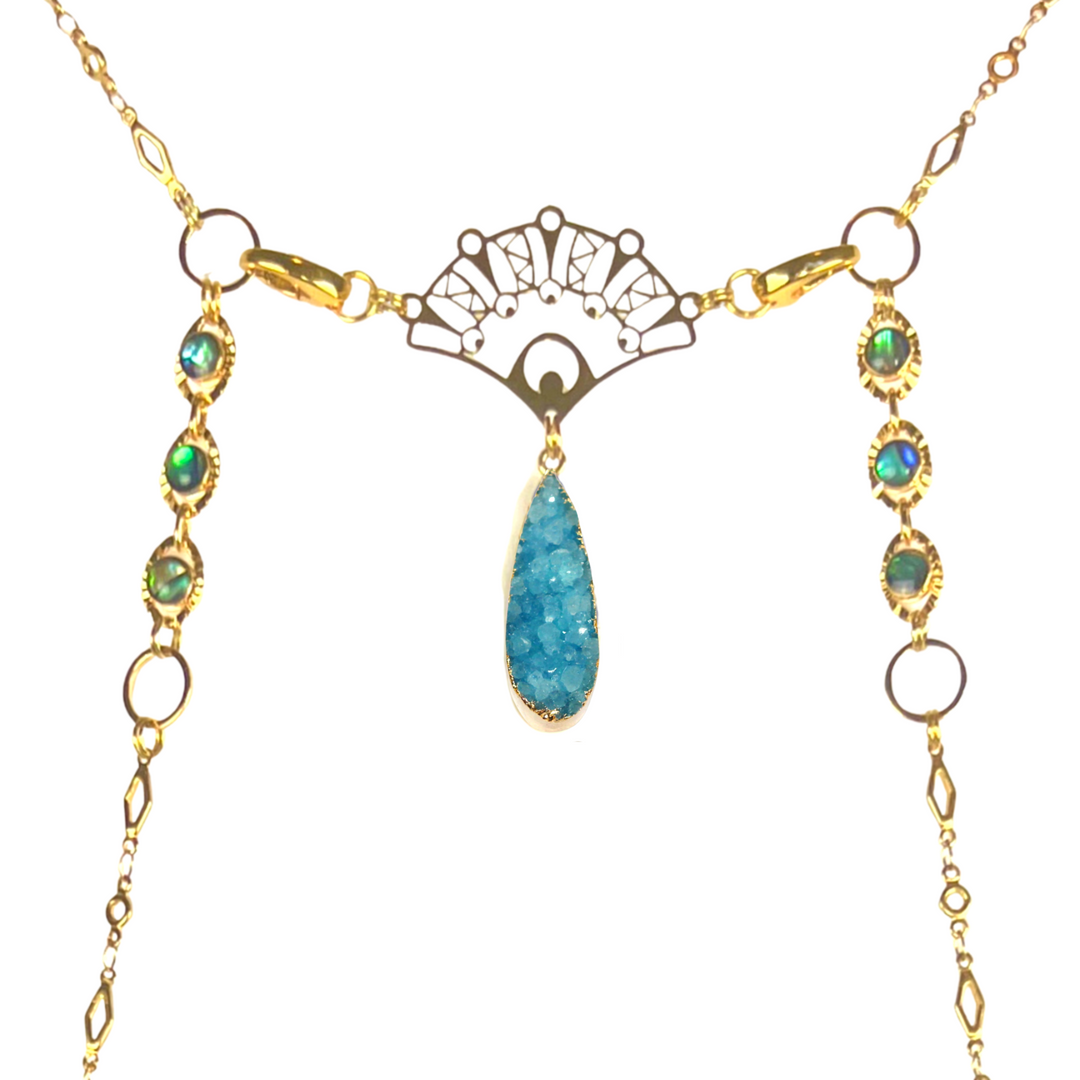 Teal Druzy & Abalone Body Chain