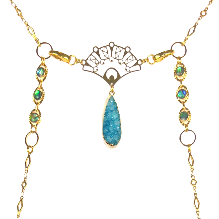 Teal Druzy & Abalone Body Chain