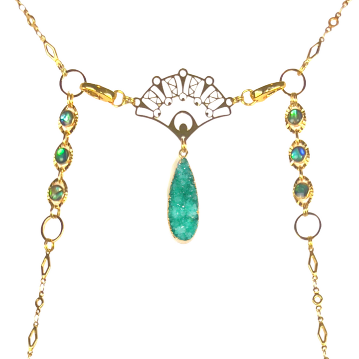 Green Druzy & Abalone Body Chain