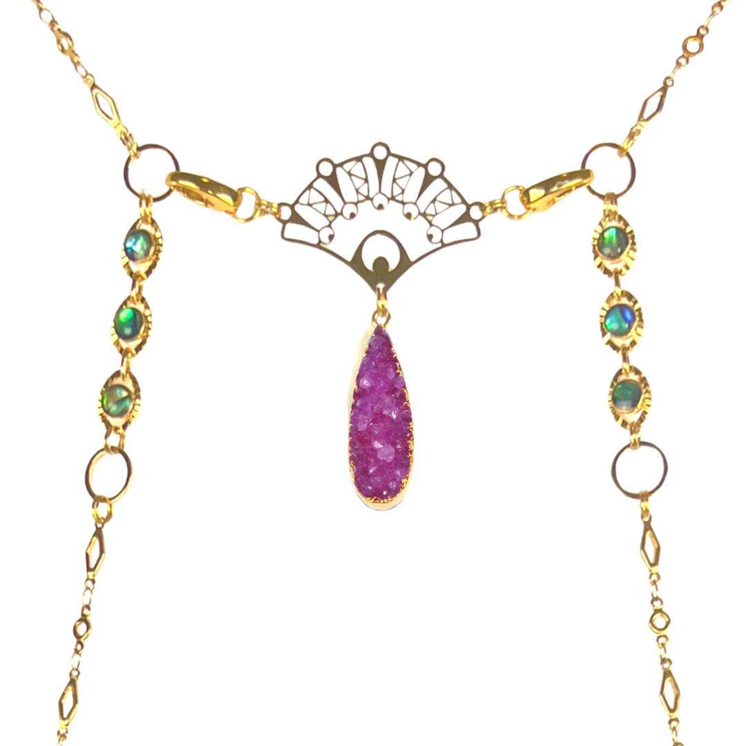Crimson Druzy & Shell Body Chain