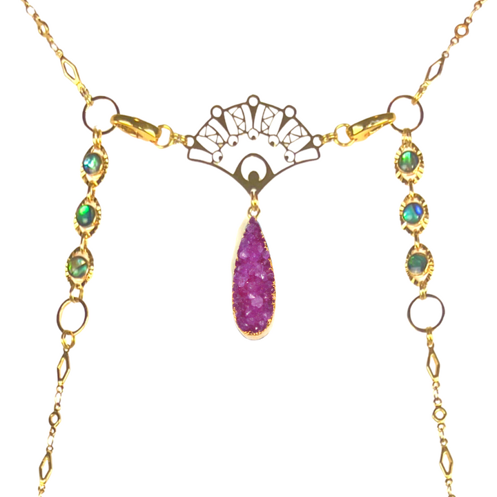Crimson Druzy & Shell Body Chain
