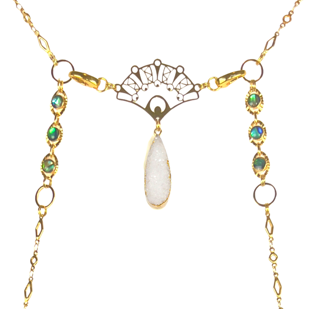 White Druzy & Abalone Body Chain
