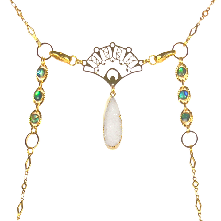 White Druzy & Abalone Body Chain