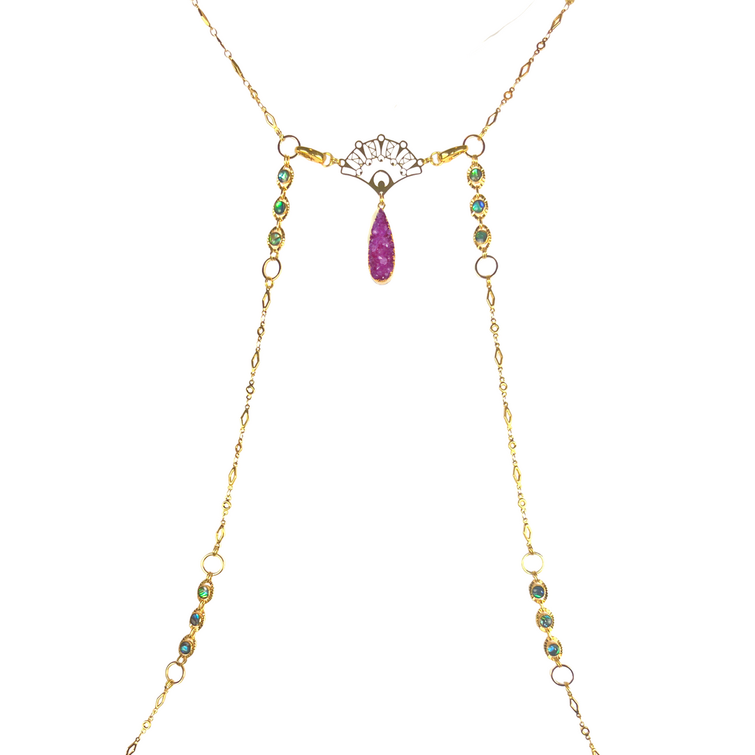 Crimson Druzy & Shell Body Chain