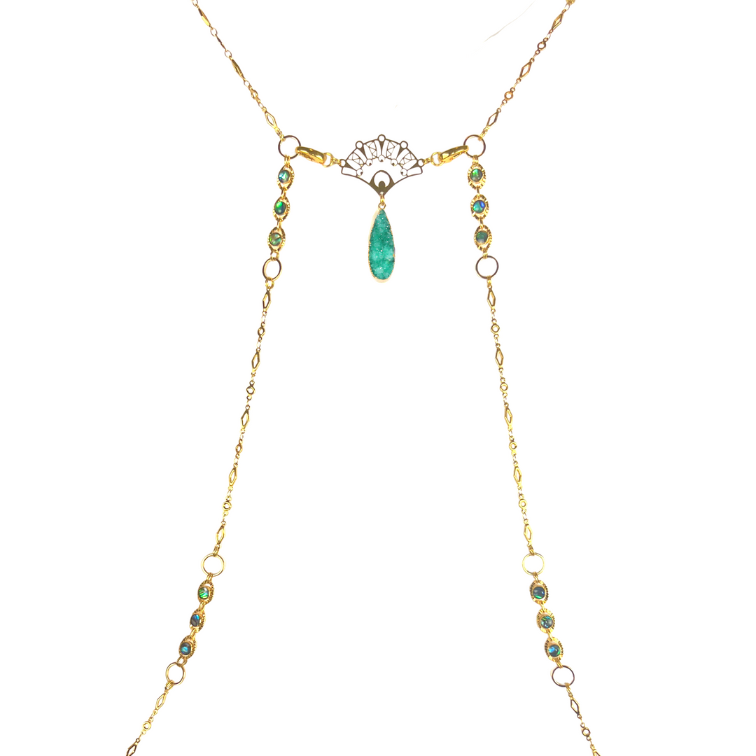 Green Druzy & Abalone Body Chain