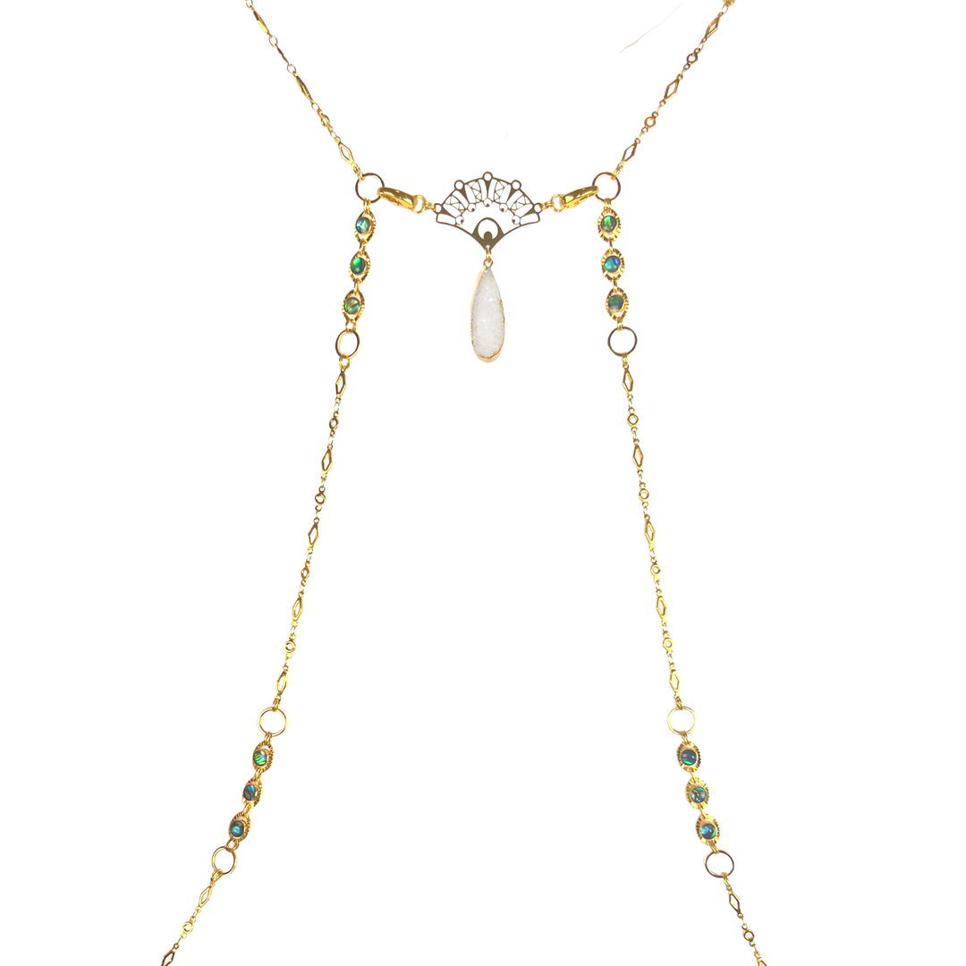 White Druzy & Abalone Body Chain