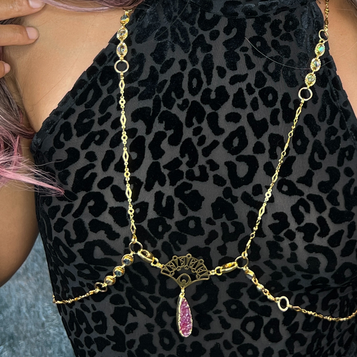Crimson Druzy & Shell Body Chain