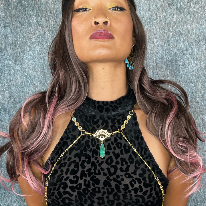 Green Druzy & Abalone Body Chain