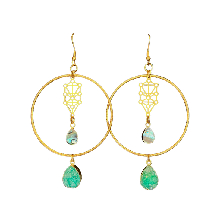 Shell & Druzy Hoop Sefirot Earrings