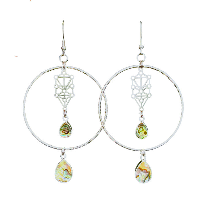 Steel Hoop Sefirot Shell Earrings