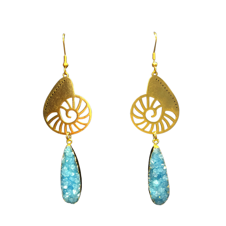 Conch Shell Druzy Drop Earrings
