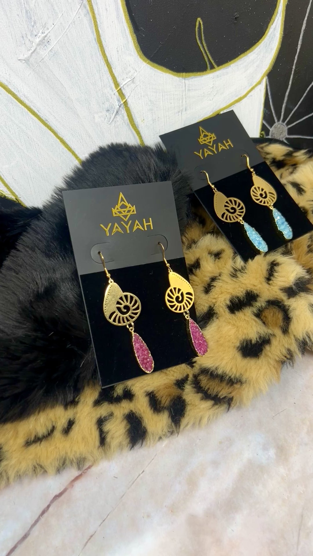 Conch Shell Druzy Drop Earrings