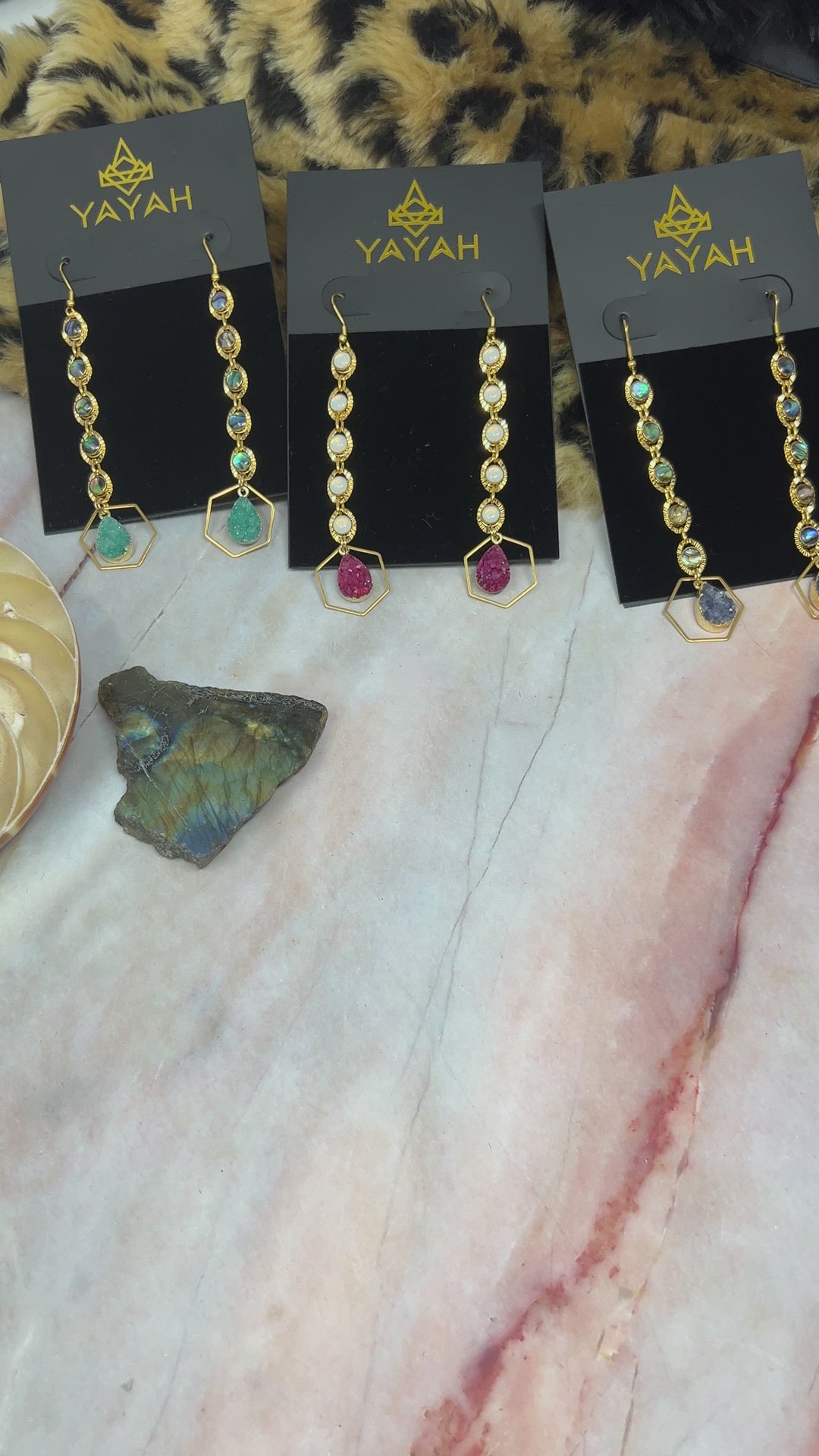 Hexagon Shell Druzy Gold Earrings