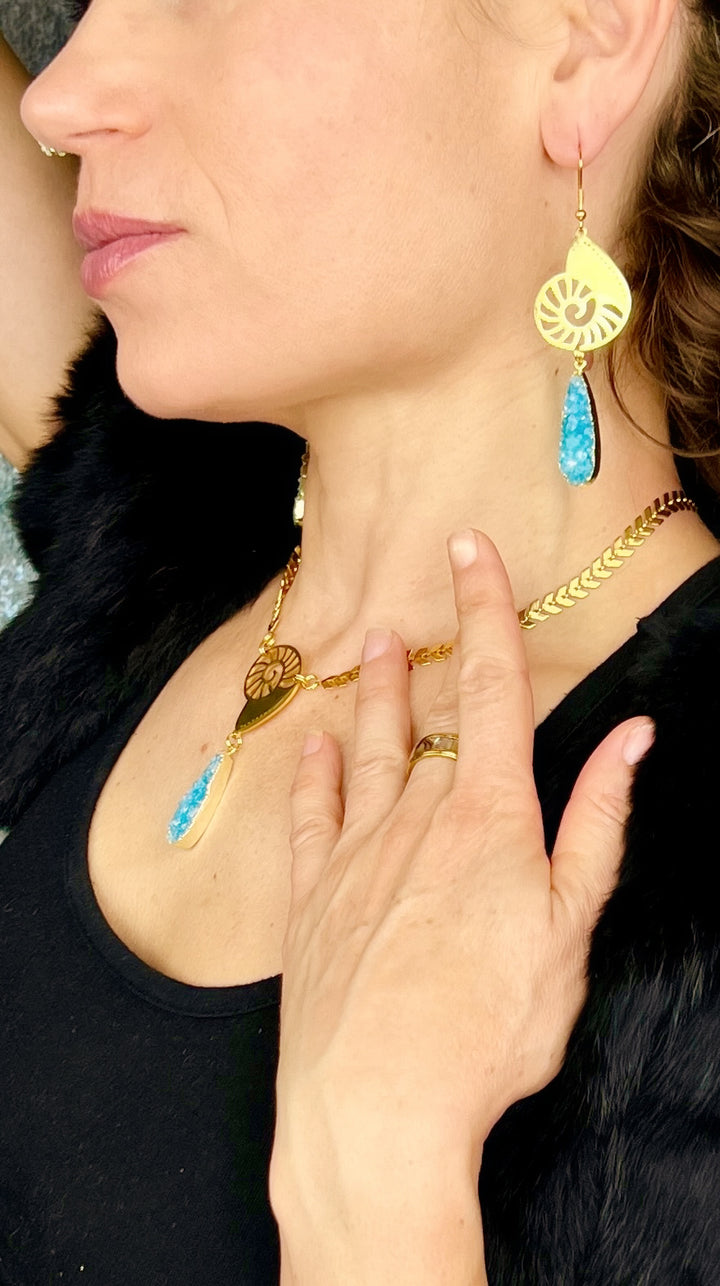 Conch Shell Druzy Drop Earrings