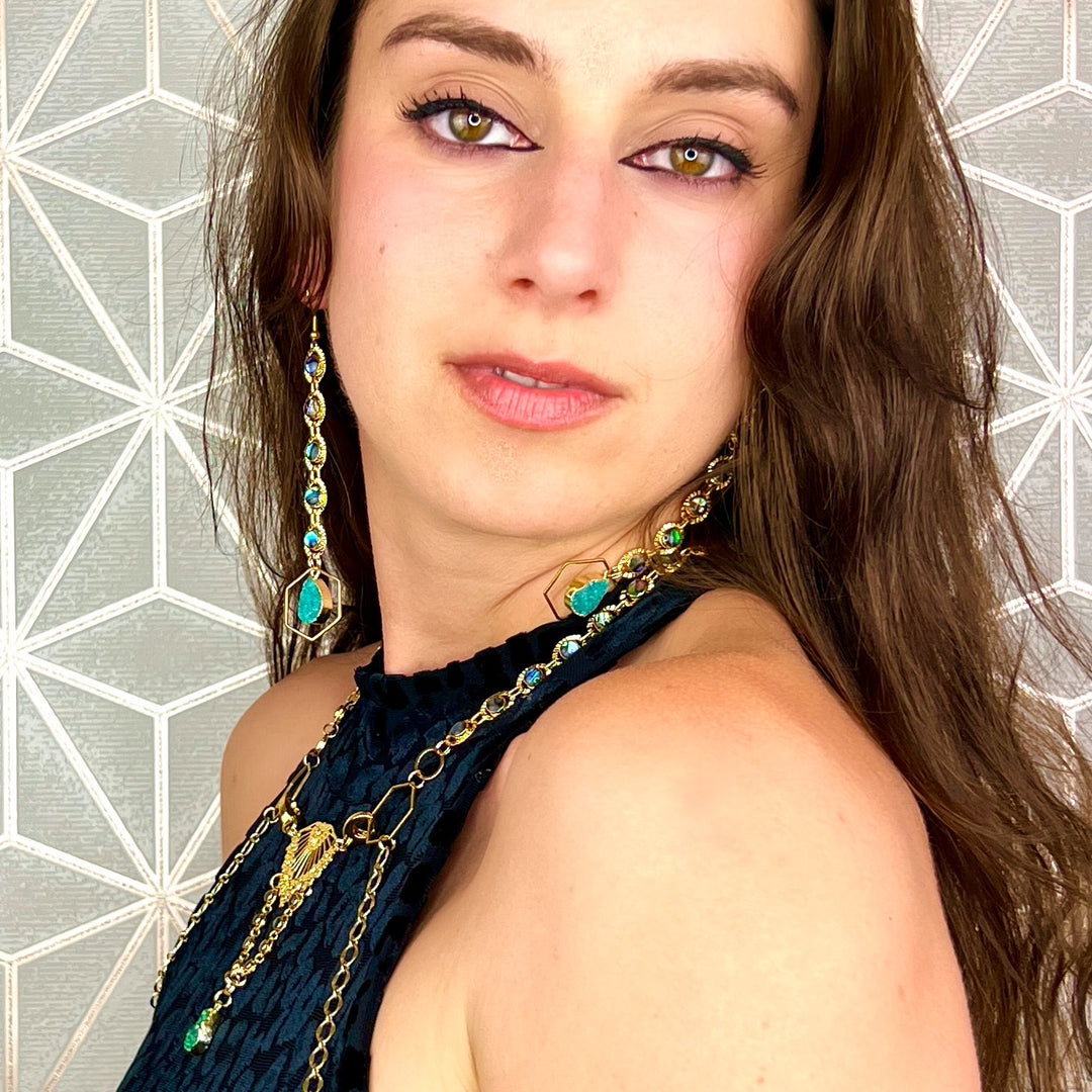 Hexagon Shell Druzy Gold Earrings