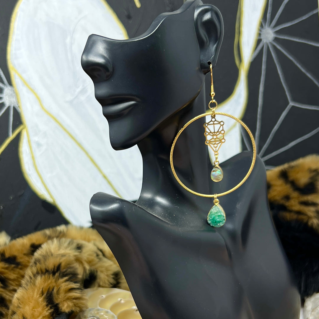Shell & Druzy Hoop Sefirot Earrings