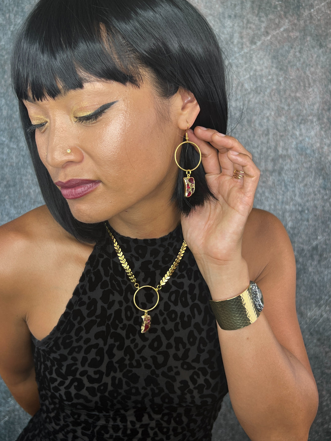Red Jade Shark Tooth Shape Earrings