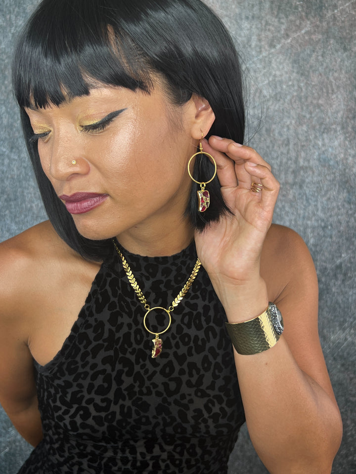 Red Jade Shark Tooth Shape Earrings
