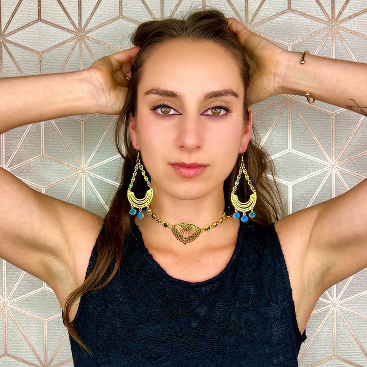 Triple Blue Druzy Abalone Earrings