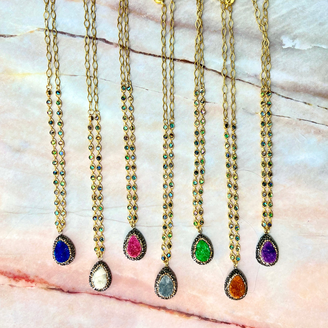 White Druzy & Crystal Pave Necklace