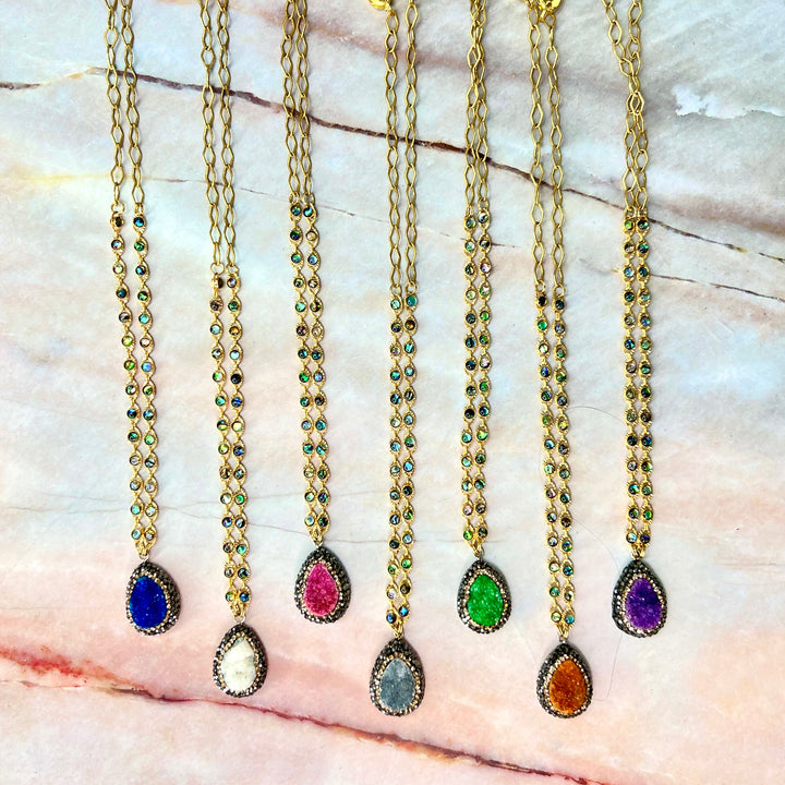 White Druzy & Crystal Pave Necklace