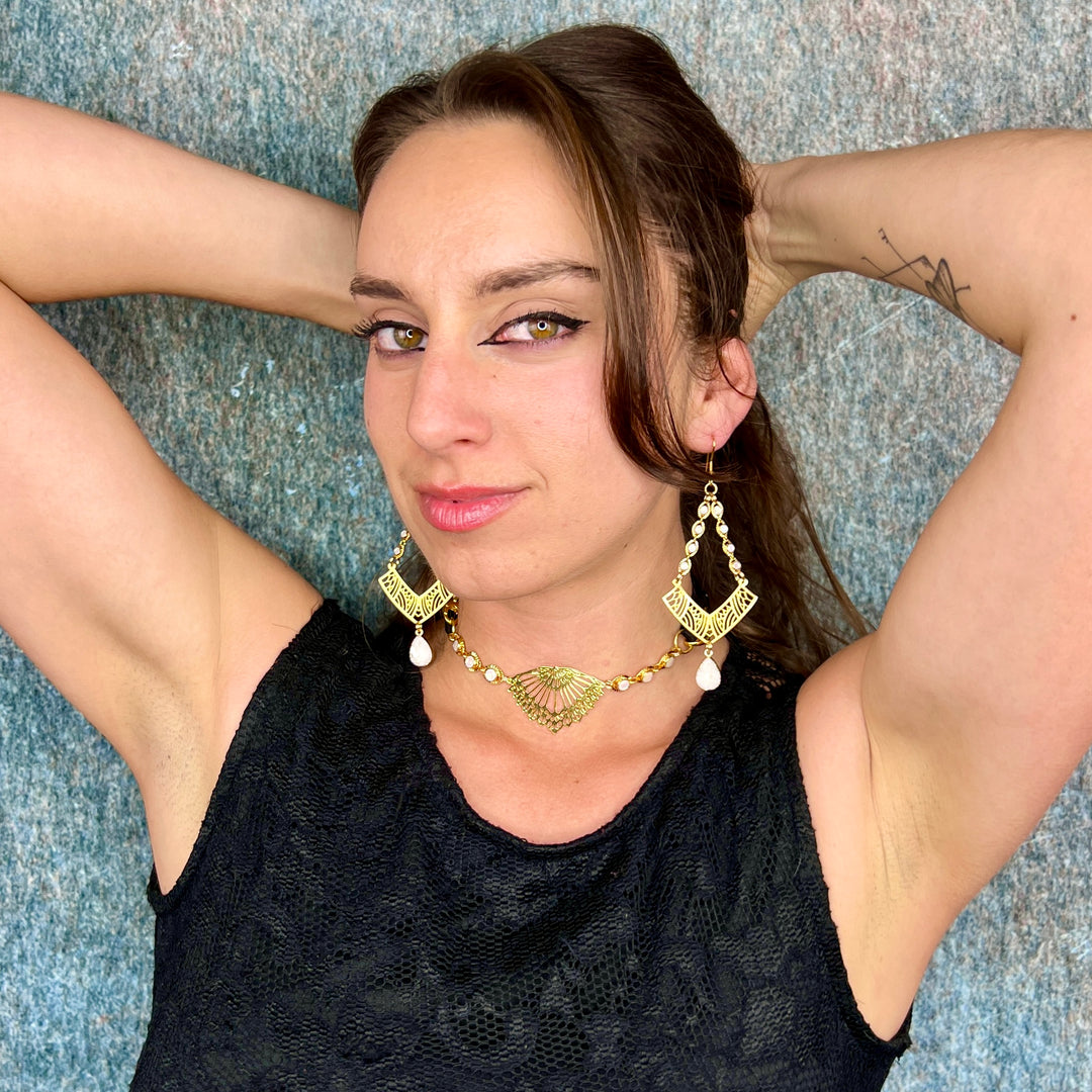 White Druzy Gold Geometric Dangle Earrings