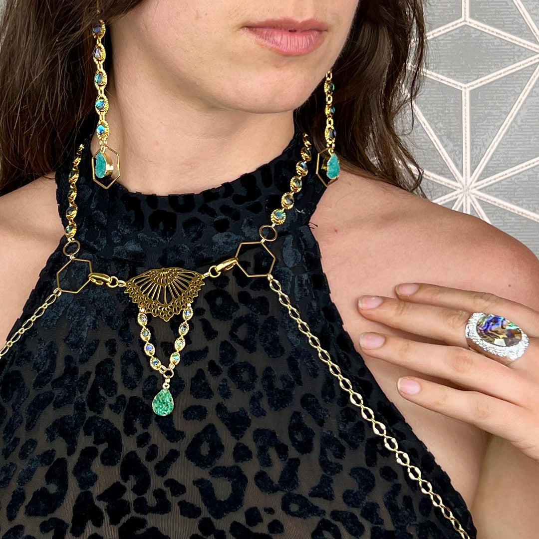 Hexagon Shell Druzy Gold Earrings