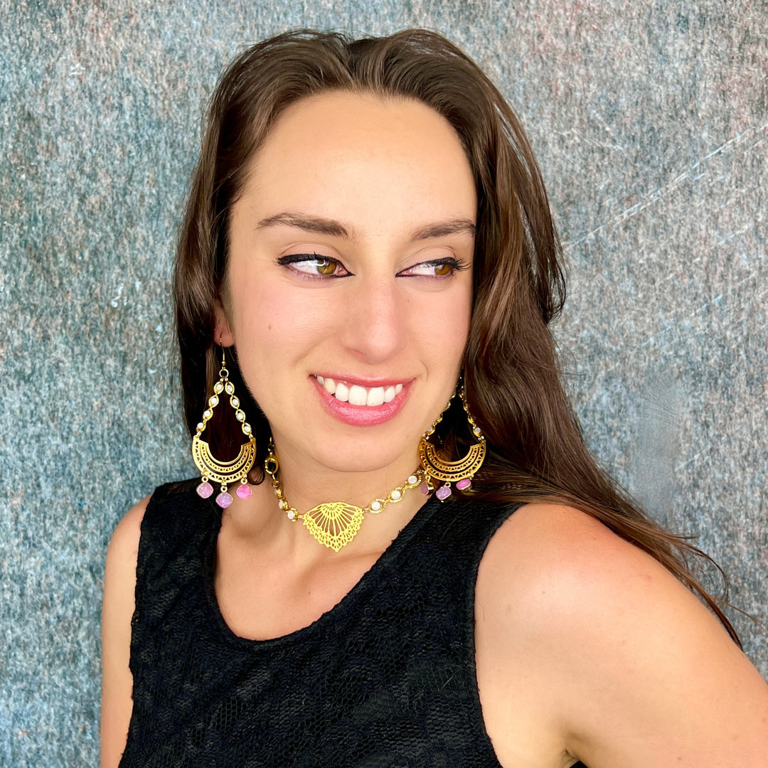 Pink Trifecta Druzy Quartz Geometric Gemstone Earrings