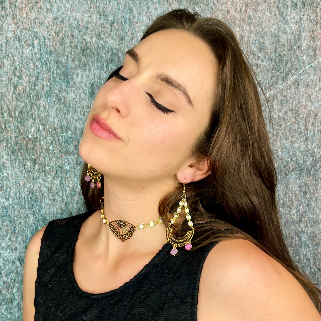 Pink Trifecta Druzy Quartz Geometric Gemstone Earrings